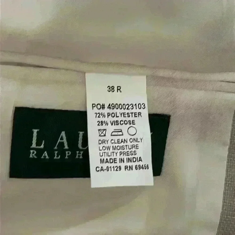 Lauren Ralph Lauren Classic Tan Sports Coat Blazer Suit Lined Jacket Mens 38R